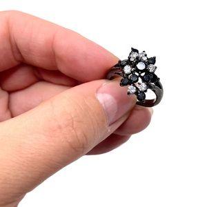 1928 Black-Tone Rhinestone Ring sz 7